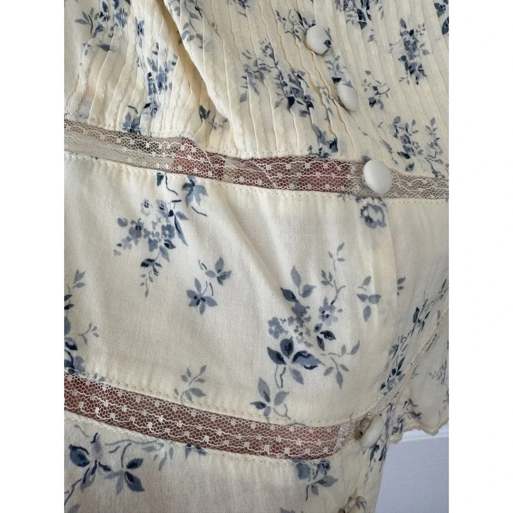 Reformation Cream Floral Square-Neck Peplum Blouse